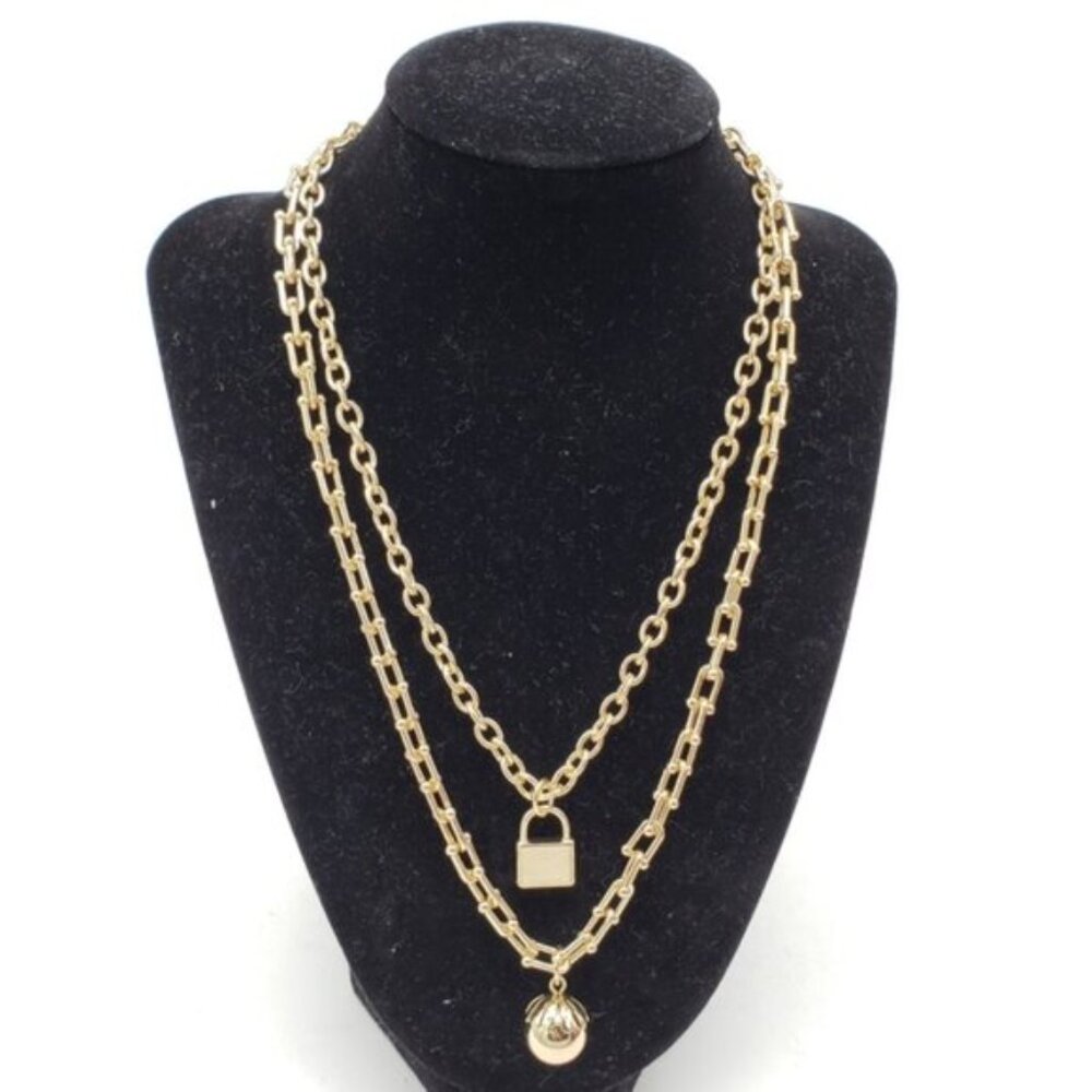 Authentic Louis Vuitton Lock & Key W/ Unbranded Stainless Steel Gold DoubleChain